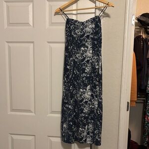 Floral Maxi Slip Dress in Navy and White